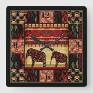 African Patchwork Quadratische Wanduhr