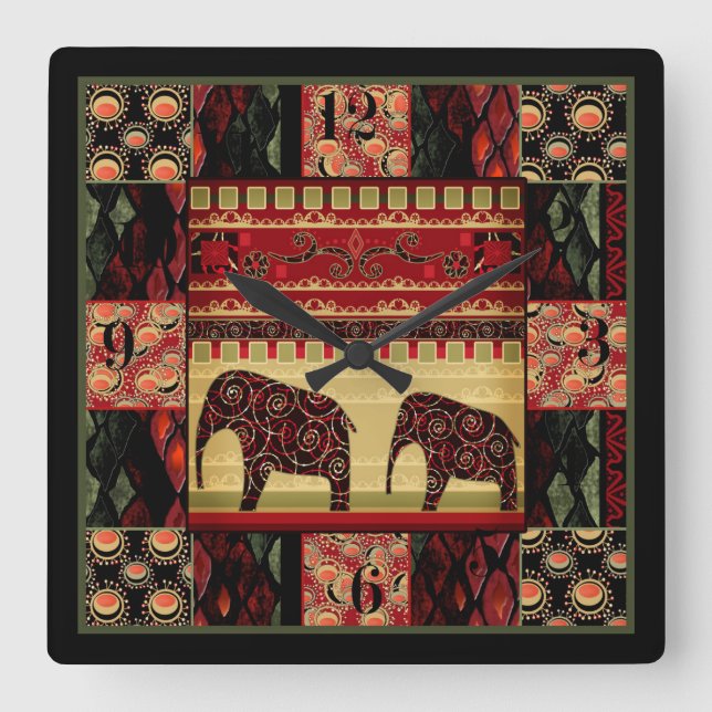 African Patchwork Quadratische Wanduhr (Vorderseite)