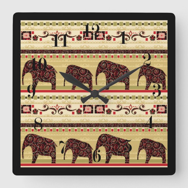 African Patchwork Quadratische Wanduhr (Vorderseite)