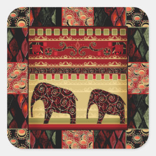 African Patchwork Quadratischer Aufkleber