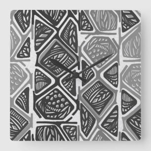 African Pattern Wall Clock Quadratische Wanduhr