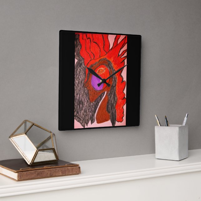 African Phoenix Rising  Quadratische Wanduhr (Büro)