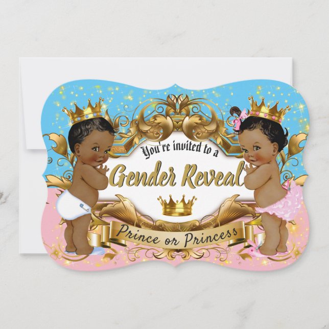 African Prince|Princess Pink & Blue| Gender Reveal Einladung (Vorderseite)