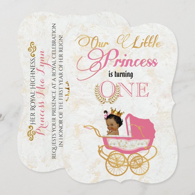 African Princess Extravagant Pink|Gold 1. Geburtst Einladung (Vorne/Hinten)