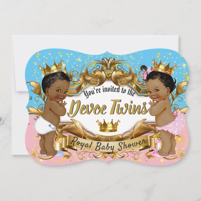 African Princess Pink & Blue| Gold Glitzern Einladung (Vorderseite)