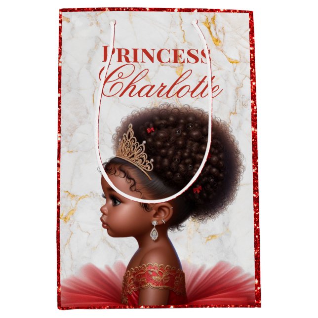 African Princess Royal Baby Dusche Red Glitzer Mittlere Geschenktüte (Vorderseite)