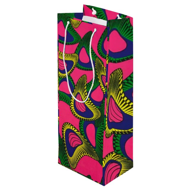 African Print Wine Gift Bag Geschenktüte Für Weinflaschen (Rückseite Schrägansicht)