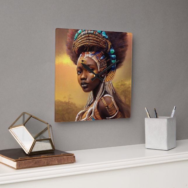 African Queen- Quadratische Wanduhr (Büro)