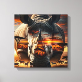 African Rhino Bushveld Sunset canvas Leinwanddruck