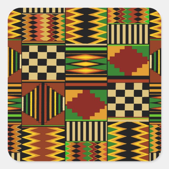 African Royal Kente Cloud Design Quadratischer Aufkleber (Vorderseite)