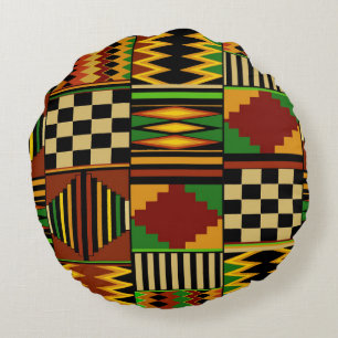 African Royal Kente Cloud Design Rundes Kissen