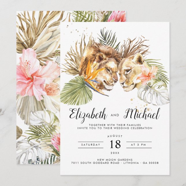 African Safari Boho Botanical Wedding Einladung (Vorne/Hinten)