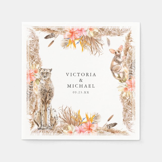 African Safari Boho Floral Monogram Serviette (Vorderseite)