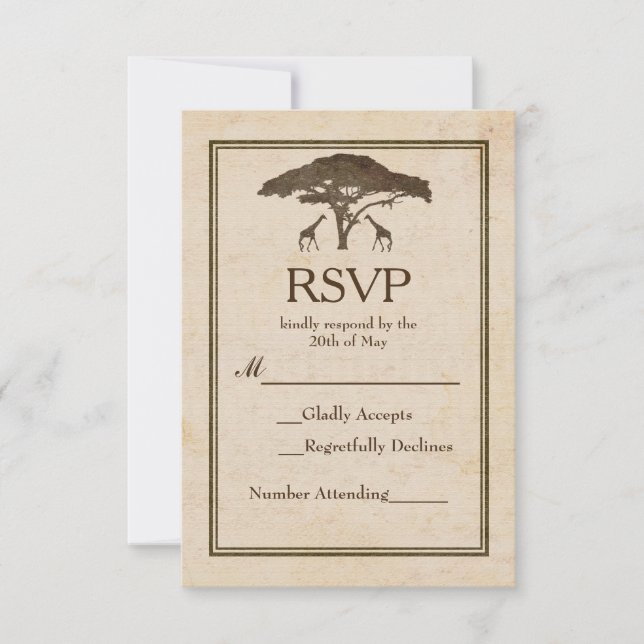 African Safari Giraffes Tree Vintage Wedding RSVP (Devant)