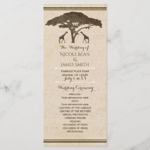 African Safari Giraffes Vintage Wedding Program Programm