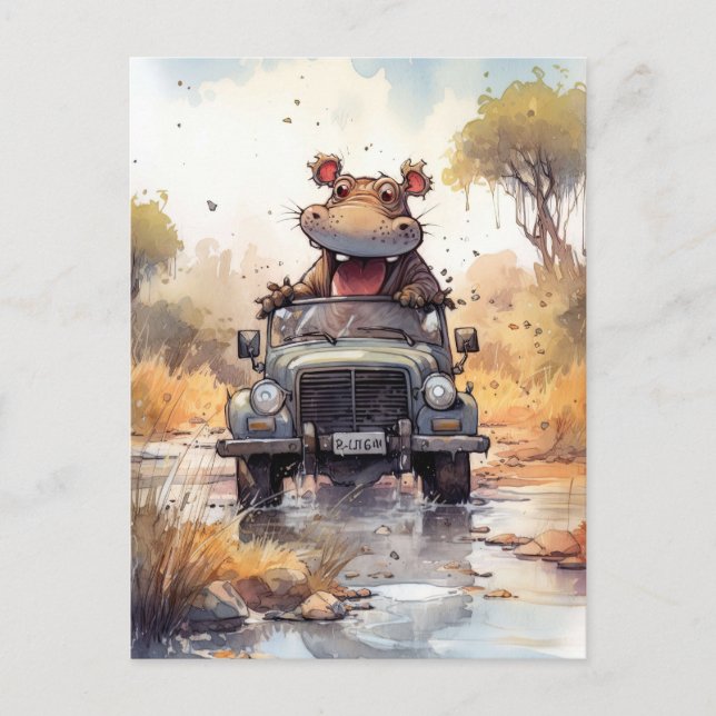 African Safari Hippo Postcard Postkarte (Vorderseite)