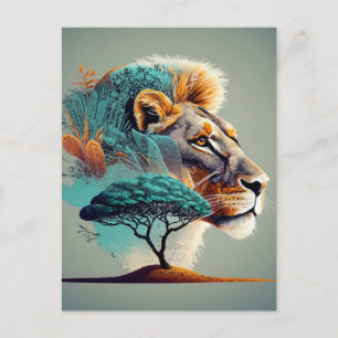 African Safari Lion Head Postkarte