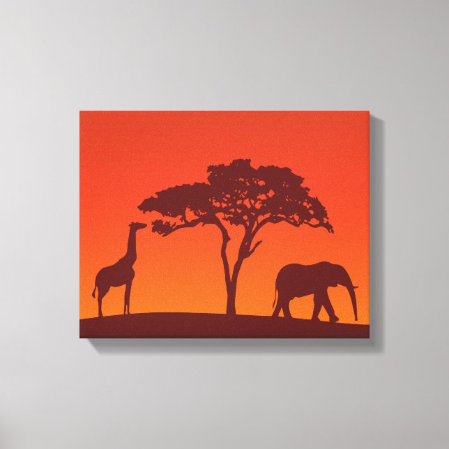 African Safari Silhouette - Canvas Print Leinwanddruck (Vorderseite)