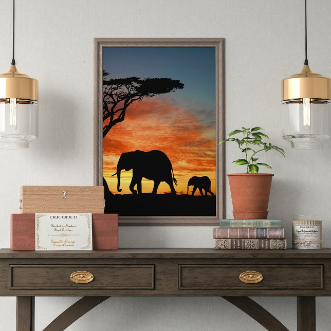 African Safari Sunset Elephant Silhouette Art Poster (Von Creator hochgeladen)