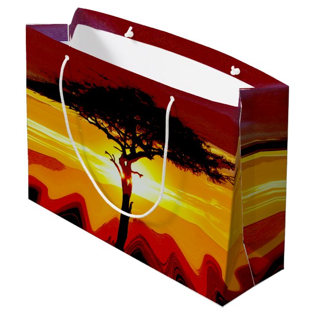 African Safari Sunset Große Geschenktüte (Rückseite Schrägansicht)