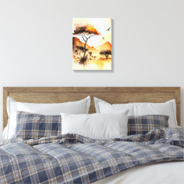 African Safari Sunset Watercolor mit Acacia Tree Leinwanddruck
