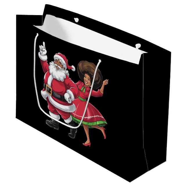 African Santa Mrs Claus Tanzen American Christmas Große Geschenktüte (Vorderseite Schrägansicht)