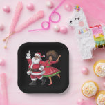 African Santa Mrs Claus Tanzen American Christmas Pappteller<br><div class="desc">African Santa Mrs Claus Tanzen American Christmas</div>