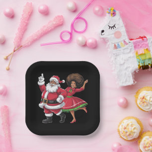 African Santa Mrs Claus Tanzen American Christmas Pappteller