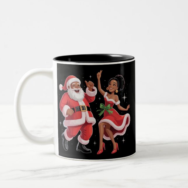 African Santa Mrs Claus Tanzen American Christmas Zweifarbige Tasse (Links)
