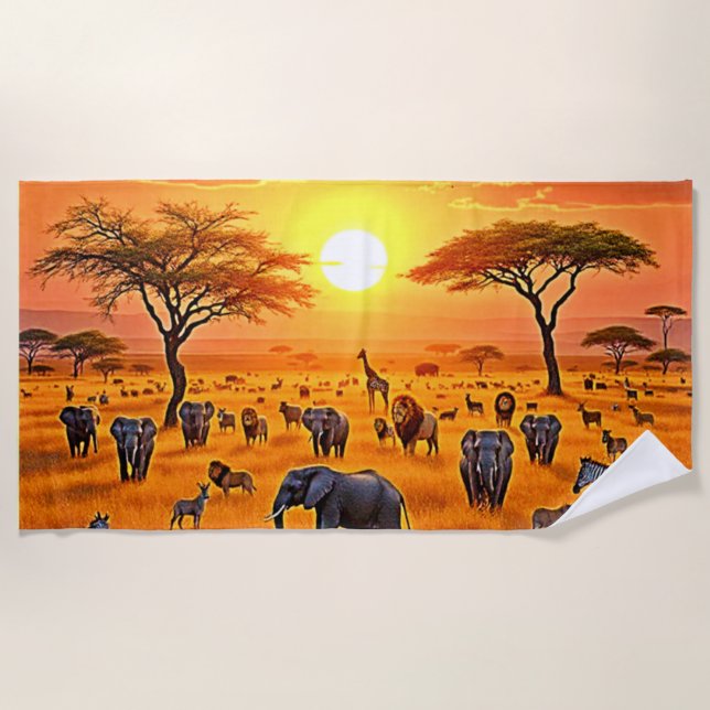 African Savanna Sunset Art Strandtuch (Vorderseite)