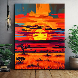 African Savanna Sunset Wall Art - Kühne Landschaft Leinwanddruck