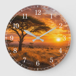 African Savanna Wall Clock — Wildlife Design Große Wanduhr