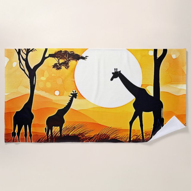 African Savannah Sunset Giraffe Scene Strandtuch (Vorderseite)