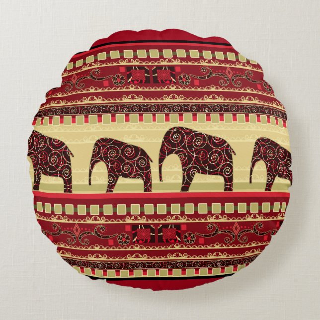 African seamless ethno elephant triabl rundes kissen (Vorderseite)