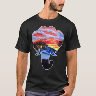 African Sunset Landscape Elephant T-Shirt