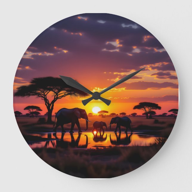 African Sunset Majesty Wall Clock Große Wanduhr (Vorderseite)