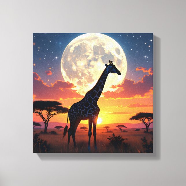 African Sunset Moon Giraffe Canvas Leinwanddruck (Vorderseite)