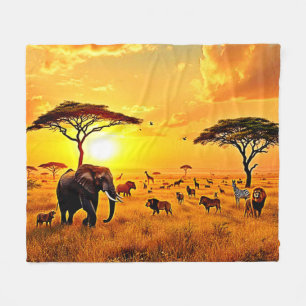 African Sunset Safari Majestät Design Fleecedecke