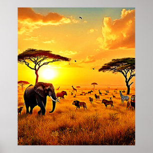 African Sunset Safari Majestät Design Poster