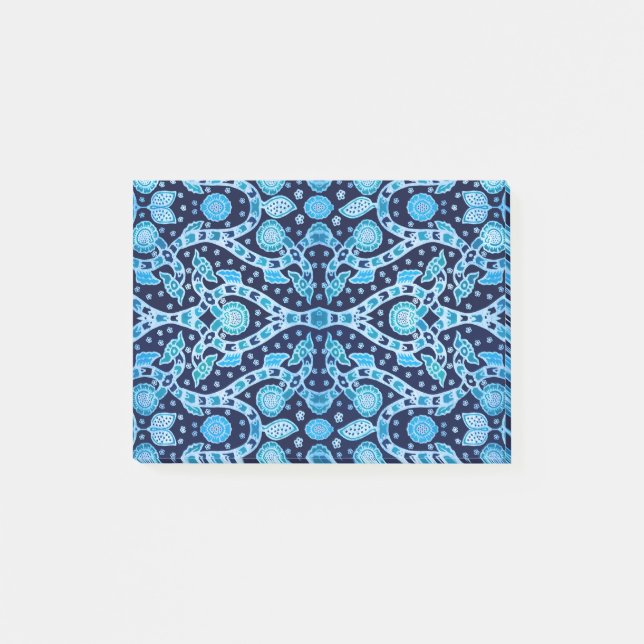 African Tribal Batik Blue Post-it Klebezettel (Vorderseite)