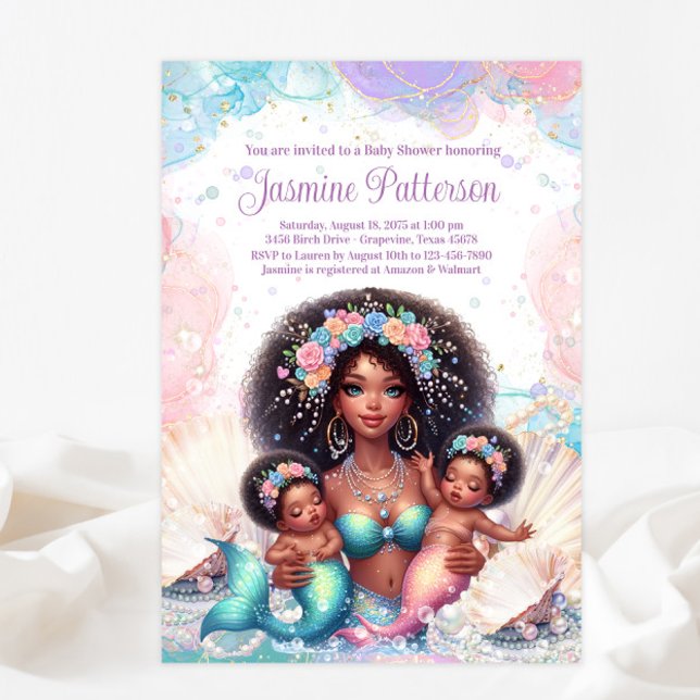African Twin Mermaid Baby Shower Einladung (Von Creator hochgeladen)