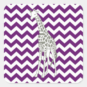 African Violet Safari Zickzack mit Pop Art Giraffe Quadratischer Aufkleber