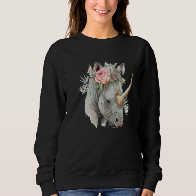 African Watercolor Rhinozeros Flower Crown Safari  Sweatshirt (Vorderseite)