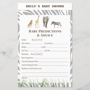 African Wild Baby Shower Game PRINTED