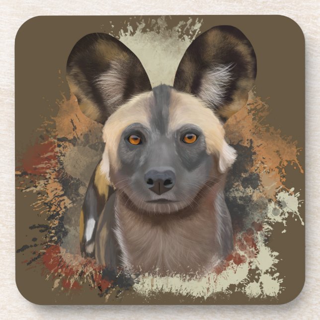 African Wild Dog Abstrakt Paint Spritzer Wildlife Getränkeuntersetzer (Vorderseite)