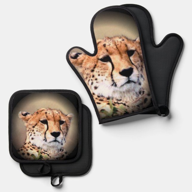 African Wild & Wonderful: Cheetah Tear Ofenhandschuh & Topflappen-Set (Vorderseite/Rückseite)
