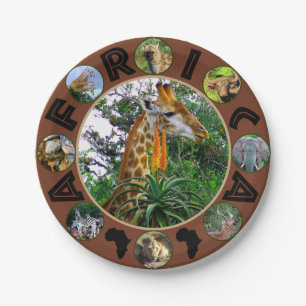 African Wildlife Circle Collage Giraffe Aloe Pappteller