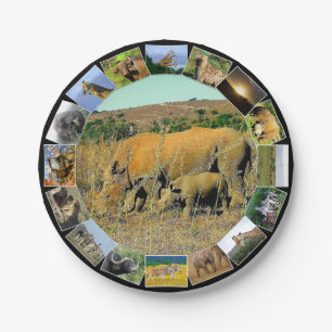 African Wildlife Foto Collage Rhino Reeds Pappteller