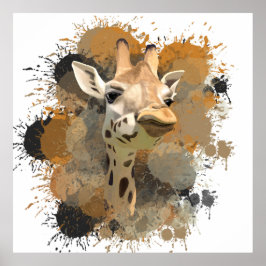 African Wildlife Giraffe Abstrakt Paint Spritzer Poster