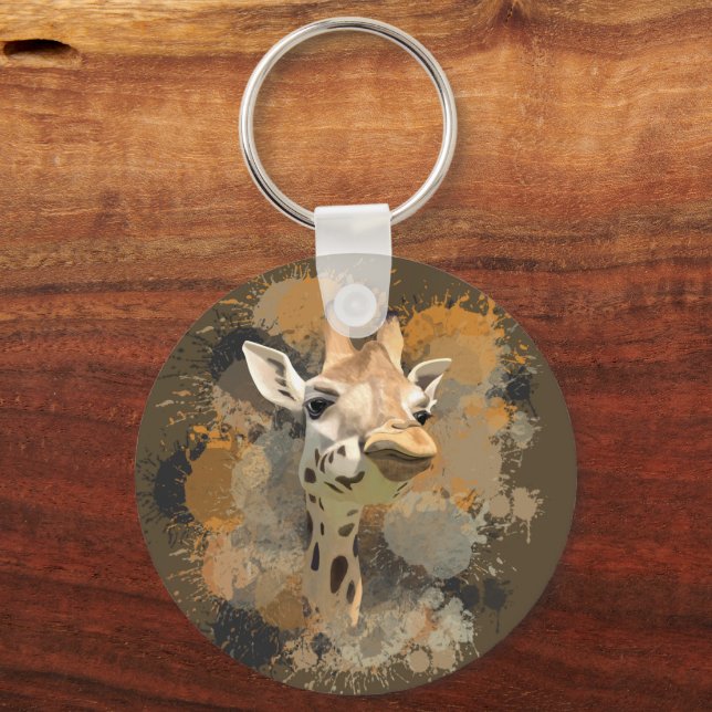 African Wildlife Giraffe Abstrakt Paint Spritzer Schlüsselanhänger (Vorderseite)